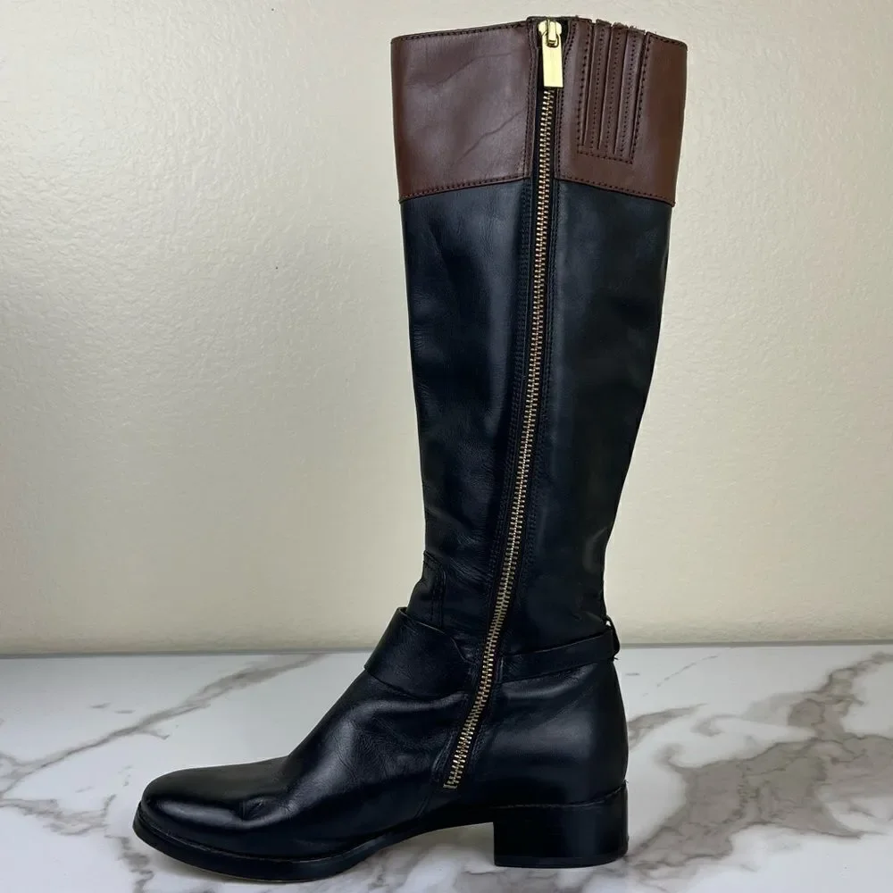 Michael Kors Women Size 6.5 Fulton Harness Two Tone Leather Riding Boots